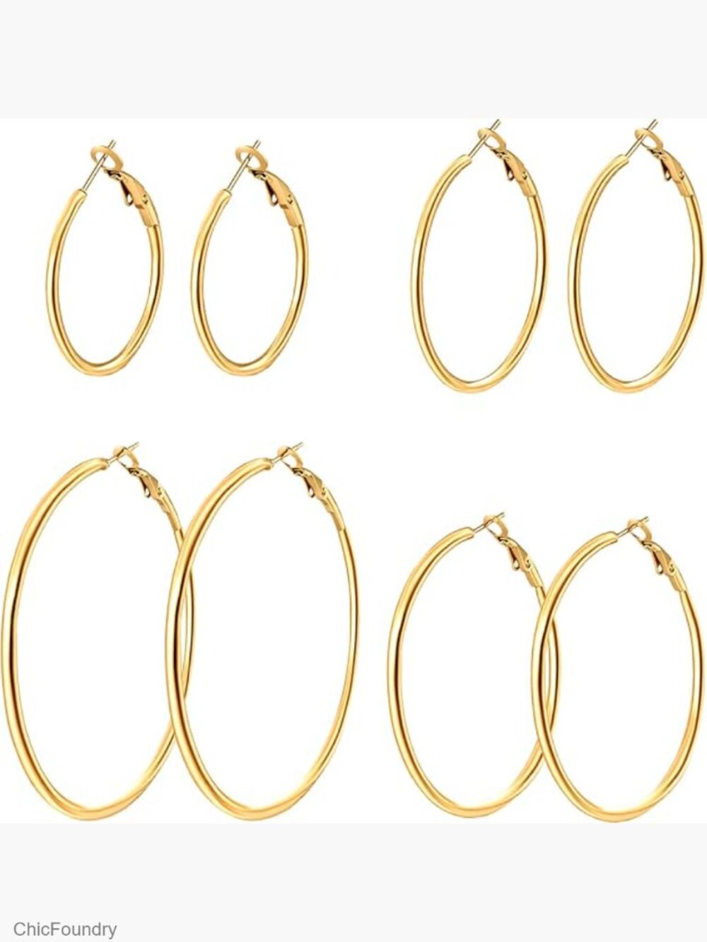 4 Pairs Thin Lightweight Hoop Earrings Set Stainless Steel Hypoallergenic